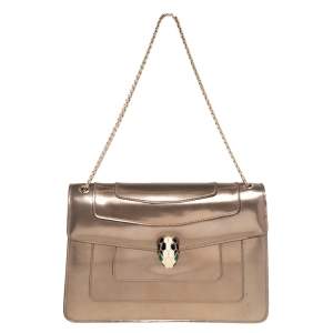 Bvlgari Metallic Bronze Patent Leather Medium Serpenti Forever Shoulder Bag