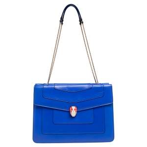 Bvlgari Blue Leather  Serpenti Forever Double Flap Shoulder Bag