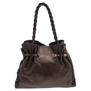 Bvlgari Metallic Brown Leather Twistino Tina Shopper Tote