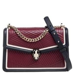 Bvlgari Ruby/Black Diamond Blast Leather Mini Serpenti Forever Shoulder Bag