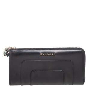 Bvlgari Black Leather Serpenti Forever Zip Around Wallet