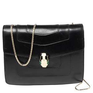 Bvlgari Black Leather Serpenti Forever Shoulder Bag