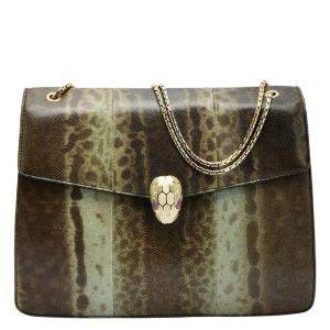 Bvlgari Beige/Brown Karung Medium Serpenti Forever Flap Shoulder Bag