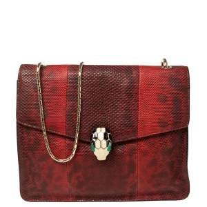 Bvlgari Red/Black Karung Serpenti Forever Flap Shoulder Bag