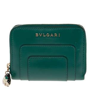 Bvlgari Green Leather Serpenti Forever Zip Compact Wallet