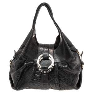Bvlgari Black Textured Leather Chandra Hobo