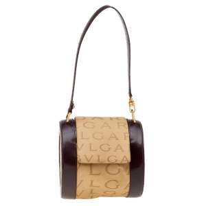 Bvlgari Beige/Brown Canvas And Leather Cylinder Bag