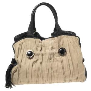 Bvlgari Black/Beige Canvas and Leather Plisse Twist Shoulder Bag
