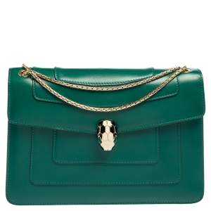 Bvlgari Green Leather Medium Serpenti Forever Shoulder Bag