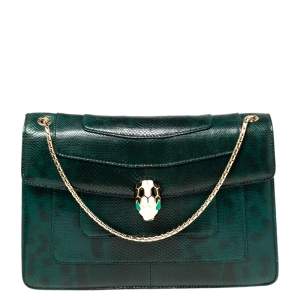 Bvlgari Green/Black Karung Medium Serpenti Forever Shoulder Bag