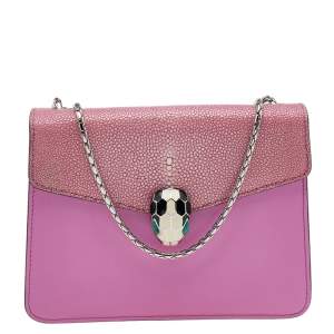 Bvlgari Pink Stingray And Leather Small Serpenti Shoulder Bag