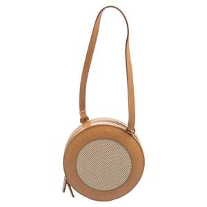 Bvlgari Brown/Beige Leather and Canvas Zero 1 Round Clutch Bag