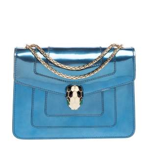 Bvlgari Metallic Blue Patent Leather Serpenti Forever Shoulder Bag