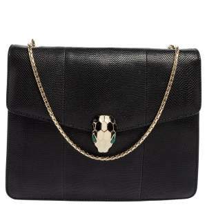 Bvlgari Black Karung Serpenti Forever Flap Shoulder Bag