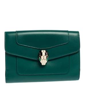 Bvlgari Green Leather Serpenti Forever Bifold Wallet
