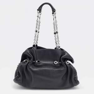 Bvlgari Black Pleated Leather Chain Shoulder Bag