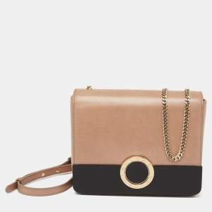 Bvlgari Beige/Black Leather and Perspex Small Flap Cover Shoulder Bag