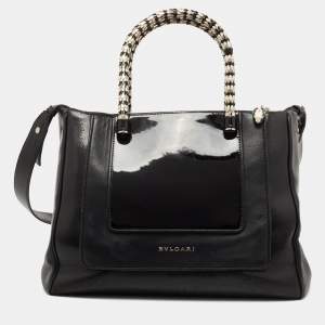 Bvlgari Black Leather and Patent Leather Serpenti Scaglie Tote