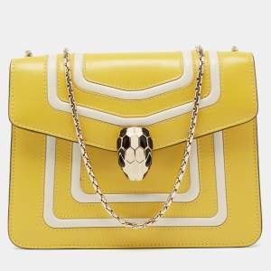 Bvlgari Yellow/White Leather Serpenti Forever Shoulder Bag