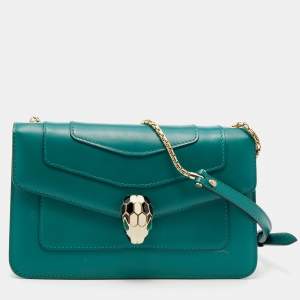 Bvlgari Green Leather Serpenti Forever Crossbody Bag