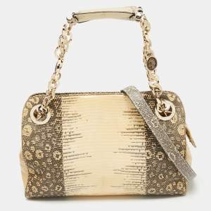 Bvlgari Cream/Black Lizard Monete Satchel