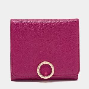 Bvlgari Purple Leather Trifold Wallet