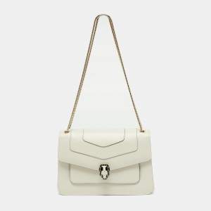 Bvlgari Off White Leather Serpenti Forever Flap Shoulder Bag