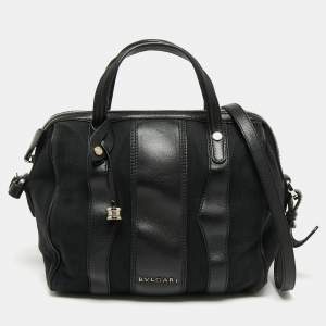 Bvlgari Black Canvas and Leather Satchel