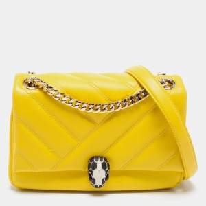 Bvlgari Yellow Soft Matelasse Leather Serpenti Cabochon Shoulder Bag