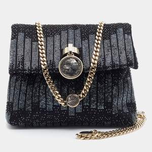 Bvlgari Black Satin Beads Embellished Monette Chain Shoulder Bag