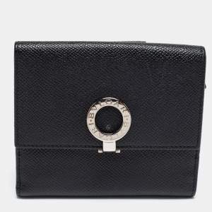 Bvlgari Black Leather Clasp Bifold Wallet