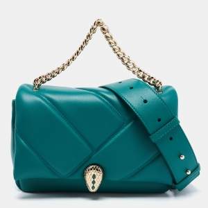 Bvlgari Green Quilted Leather Small Serpenti Cabochon Crossbody Bag