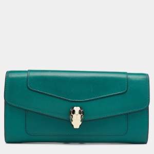 Bvlgari Green Leather Serpenti Forever Continental Wallet