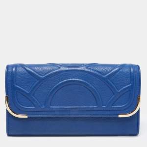 Bvlgari Blue Leather Flap Metal Edge Continental Wallet