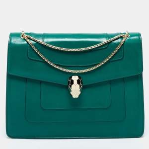 Bvlgari Green Leather Large Serpenti Forever Shoulder Bag