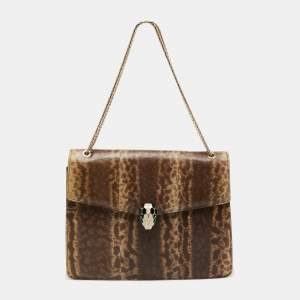 Bvlgari Brown Karung Leather Medium Serpenti Forever Shoulder Bag