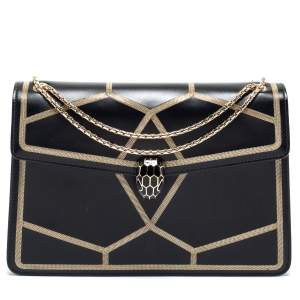 Bvlgari Black Leather Serpenti Forever Chain Frame Shoulder Bag
