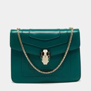 Bvlgari Green Leather Small Serpenti Forever Shoulder Bag