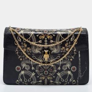 Bvlgari Black Lizard Medium Serpenti Flap Shoulder Bag