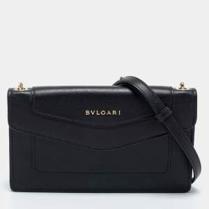 Bvlgari Black Leather Flap Crossbody Bag