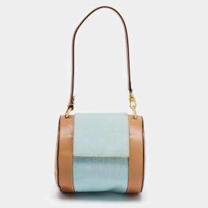 Bvlgari Brown/Light Beige Logo Mania Canvas and Leather Cylinder Bag