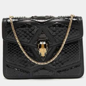 Bvlgari Black Leather and Python Small Serpenti Forever Shoulder Bag
