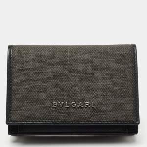 Bvlgari Black/Grey Coated Canvas and Leather Business Card Holder