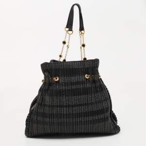 Bvlgari Black Pleated Leather Twistino Tina Shopper Tote