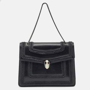 Bvlgari Black Leather Large Plisse Serpenti Forever Shoulder Bag