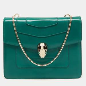 Bvlgari Green Leather Medium Serpenti Forever Shoulder Bag