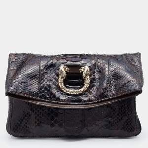 Bvlgari Brown Python Leoni Flap Clutch