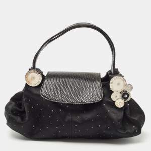 Bvlgari Black Satin and Lizard Crystals Cicladi Clutch Bag