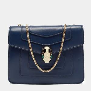 Bvlgari Navy Blue Leather Small Serpenti Forever Shoulder Bag