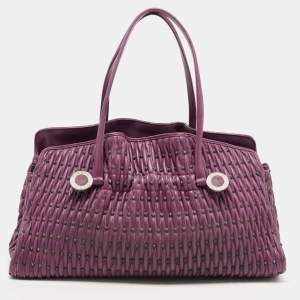 Bvlgari Purple Pleated Leather Twistino Tina Tote